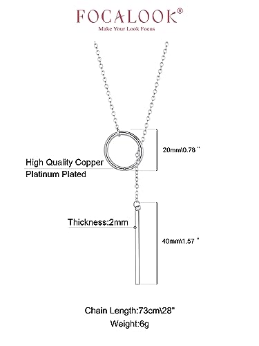 FOCALOOK Long Necklaces for Women, 14K Gold Plated Lariat Drop Bar Pendant | Hypoallergenic, 28"-30" Long Y-Shaped Chain, Layered Look, Minimalist Trendy Jewelry, Pairs Perfectly with V-Necklines - color: 01:Silver