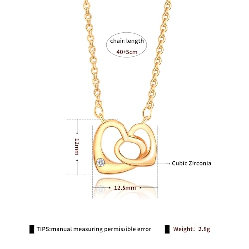 Gold Plated Pendant Necklaces for Women Cubic Zirconia Accent 18 Inch Adjustable Chain Hypoallergenic Gift for Wife Mom Birthday Valentines Day - style: Double heart