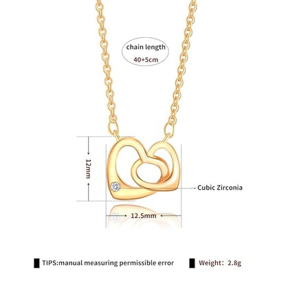 Gold Plated Pendant Necklaces for Women Cubic Zirconia Accent 18 Inch Adjustable Chain Hypoallergenic Gift for Wife Mom Birthday Valentines Day - style: Double heart