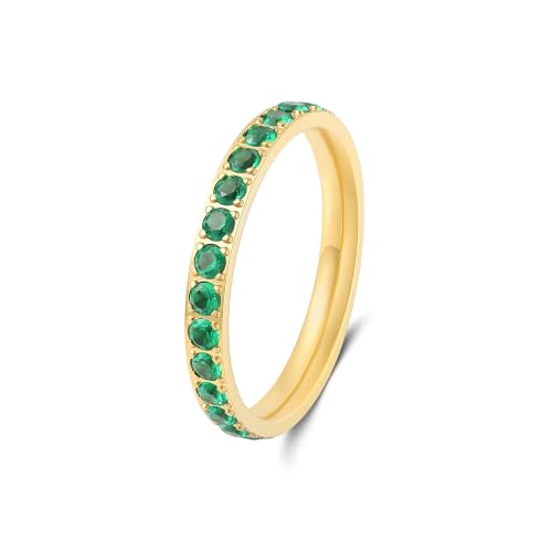 Birthstone Rings for Women 14K Gold Filled Stacking Rings for Oura Ring Gen 4/Oura Ring Gen 3, Cubic Zirconia Wedding Eternity Bands - color: 05. May