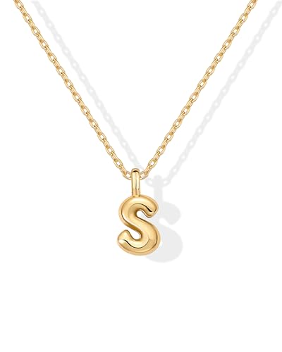 PAVOI 14K Gold Plated Dainty Chunky Bubble Initial Letter Pendant Necklace for Women | Alphabet Letter Necklace - style: - S