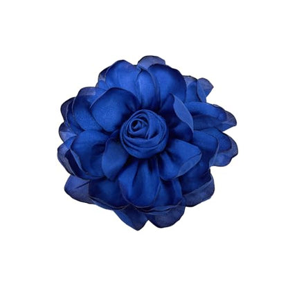 Dainty Fabric Rose Flower Large Brooch Lapel Pins Flower Brooches Pin Classic for Wedding Party Dance Banquet for Women Dress Suit Clothes Accessories Jewelry 100mm - color: Royal Blue
