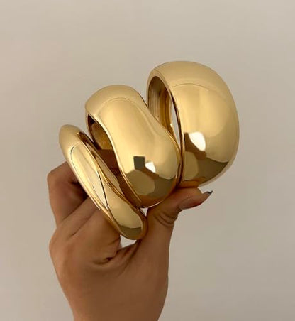 Chunky Gold Bangle Bracelets for Women, Dainty 14k Gold Plated Big Stackable Bangles Set, Trendy Statement Cuff Bracelet Stack Fashion Jewelry Gifts - style: A5-gold