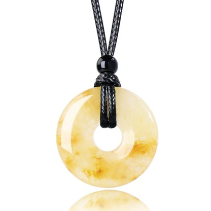 Anjiucc Natural Gemstone Pendant Necklce Lucky Coin Crystal Necklace Donut Pendnat with Adjustable Rope Healing Crystal for Men - color: Yellow Jasper