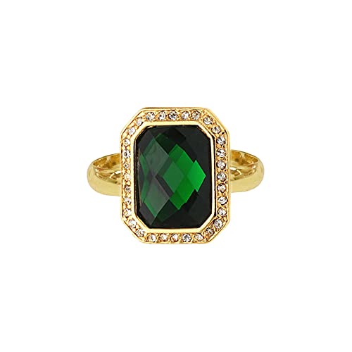 Green Gemstone Statement Ring Women's Classical Engagement Crystal Wedding Party Open Rings Cubic Zirconia Adjustable Finger Gold-Tone Plated for Women Mom Valentine's Day Anniversary Jewelry Gift