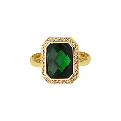 Green Gemstone Statement Ring Women's Classical Engagement Crystal Wedding Party Open Rings Cubic Zirconia Adjustable Finger Gold-Tone Plated for Women Mom Valentine's Day Anniversary Jewelry Gift