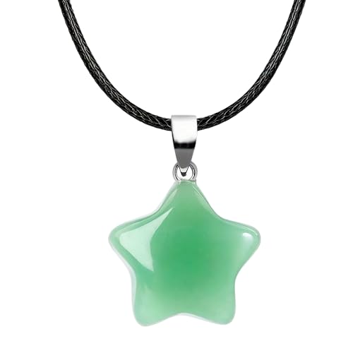 Natural Gemstone Simple Star Choker Necklace for Women, Minimalist Star Pendant Necklaces Adjustable Wax Chain - color: Green Aventurine