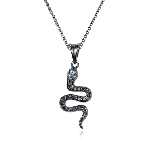 Snake Necklace Dainty Pendant With Cubic Zirconia, Layered Choker, Punk Animal Jewelry, Cool Wedding High Jewelry Party for Women Teen Friends - color: Black