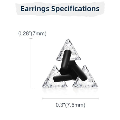 Unisex Geometric Triangle Stud Earrings, Stainless Steel Minimalist Cubic Zirconia Pierced Post Earrings for Men Women - style: Three Zircons-Black&Sliver