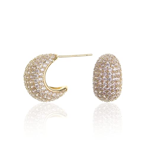 Sonateomber Gold Chunky Crystal Hoop Earrings for Women, Trendy Statement Sparkly CZ Rhinestone Thick Open Hoops Earings Hypoallergenic Wedding Prom Everyday Accessories Fashion Jewelry Gift - color: Bling Gold
