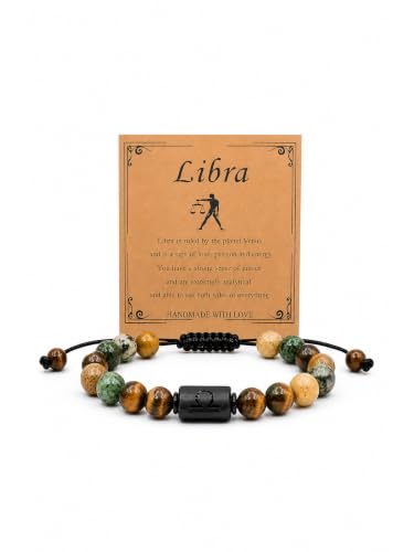 Zodiac Bracelet for Women and Men, Zodiac Sign Natural Stone Beaded Bracelet, Adjustable Horoscope Astrology Bracelet with Zodiac Card, Birthday Gift for Her Him - color: Libra