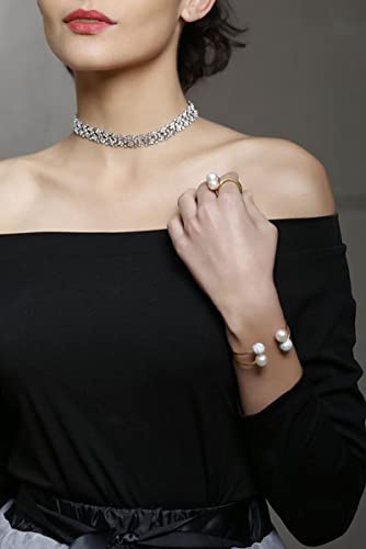 Hisatan Double Simulated Pearl Wrap Ring: gold plated Stainless Steel Large Statement Ring for Women - color: Gold-Size 6