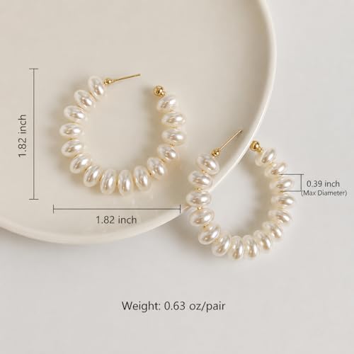 Pearl Hoop Dangle Earrings for Women, White Petal Statement Earrings, Floral Drop Earrings, Lightweight Elegant Wedding Vacation Party Jewelry - color: A0028-style B