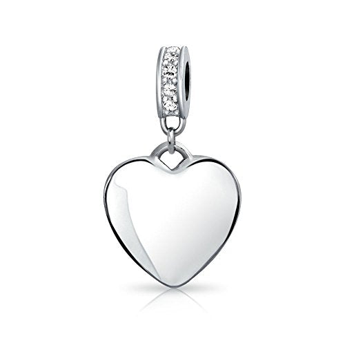 Bling Jewelry .925 Sterling Silver Blue Crystal Accent Bale Heart Shape Dangle Bead Charm for Bracelet - color: Clear Engrave