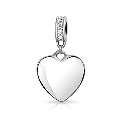 Bling Jewelry .925 Sterling Silver Blue Crystal Accent Bale Heart Shape Dangle Bead Charm for Bracelet - color: Clear Engrave