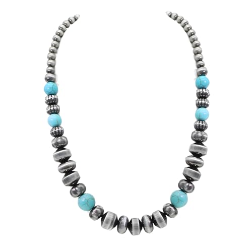 Multi strand Navajo Pearl Necklace Layer Navajo Pearls Western Jewelry for Women Boho Vintage Choker Turquoise Necklaces - color: navajo blue turquoise beads