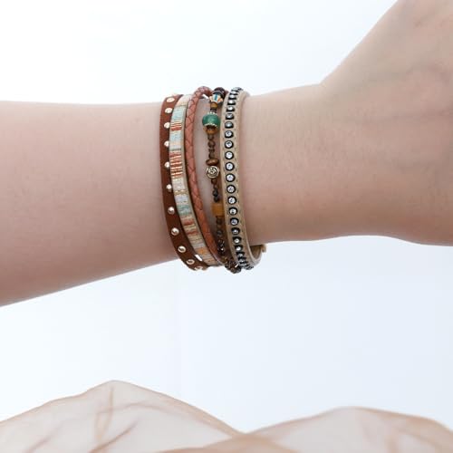 Retro leather bracelet, fashionable bohemian style multi-layered bracelet, beaded tiger eye stone accessories, personalized women's accessories M4900
