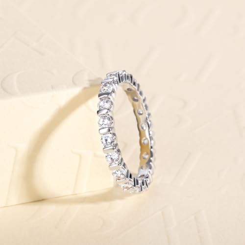 Cubic Zirconia Eternity Wedding Band Rings Round Cut 5A Grade D Color CZ Stacking Band Engagement Promise Rings for Women - style: Round band-b