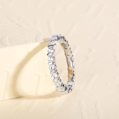 Cubic Zirconia Eternity Wedding Band Rings Round Cut 5A Grade D Color CZ Stacking Band Engagement Promise Rings for Women - style: Round band-b