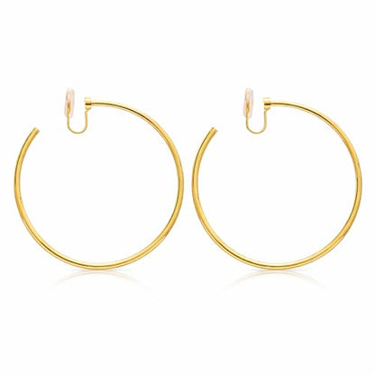 Large Gold Clip on Hoop Earrings for Women, Non Pierced Earrings with Comfortable Silicone Pads, Oversized Lightweight Thin Hoop Jewelry, Elegant Minimalist Professional Accessory, Jewelry Gift for Her