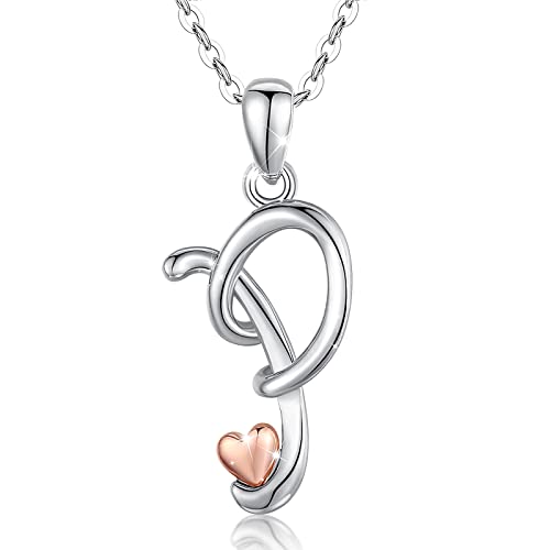 CELESTIA 925 Sterling Silver Initial Necklaces 26 Letter with Rose Gold Heart - 18 Inch Chain - color: P-Initial