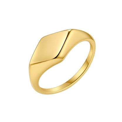Minimalist Stainless Steel Signet Ring Polished Geometric Flat Top Band Simple Statement Ring for Women and Men - color: Gold