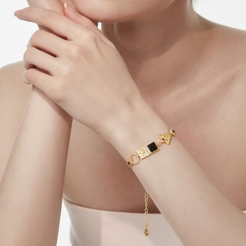 Cicy Bell Evil Eye Bracelets 18k Gold Plated Adjustable | Turquoise，Zirconia Link, Trendy Jewelry Gift for Women, 15.9" with 1.9'' Extender - color: B-Gold