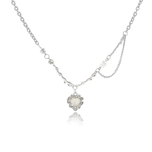 Irregular Heart Necklace for Women Y2k Pink Zircon Pearl Diamond Women's Fashion Pendant Hot Fashion Pink Jewelry for Women - color: Style19