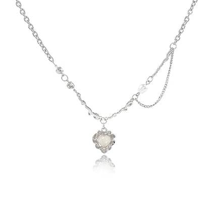 Irregular Heart Necklace for Women Y2k Pink Zircon Pearl Diamond Women's Fashion Pendant Hot Fashion Pink Jewelry for Women - color: Style19