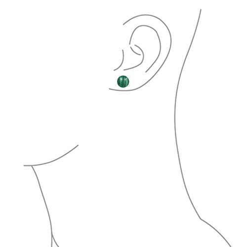 Classic Birthstones Gemstone 10MM Ball Stud Earrings .925 Sterling Silver - color: Green Malachite