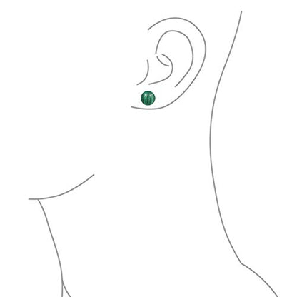 Classic Birthstones Gemstone 10MM Ball Stud Earrings .925 Sterling Silver - color: Green Malachite