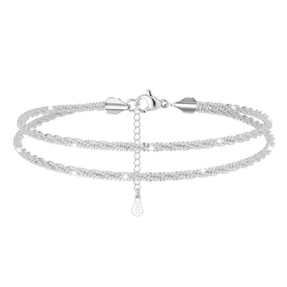 Silver Anklets for women,Layered Anklets Bracelets Adjustable Summer Beach Jewelry - color: Double-layer