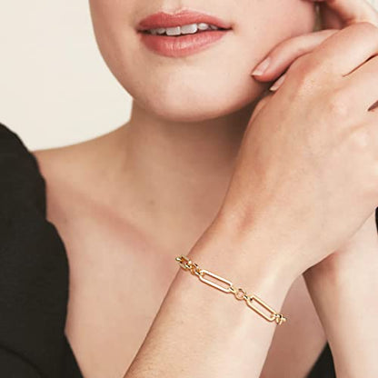 LOYATA Chain Bracelet Gold Link 14K Gold Plated Dainty Pearl Bracelet Simple Jewelry Gift for Women - style: Coin 3