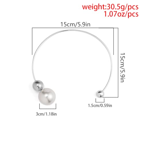14K Gold Plated Large Pearl Open Necklace for Women | Simple Statement Pearl Open Geometric Bead Choker Necklace Modern Party Anniversary Club Jewelry Gifts - color: Silver