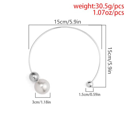 14K Gold Plated Large Pearl Open Necklace for Women | Simple Statement Pearl Open Geometric Bead Choker Necklace Modern Party Anniversary Club Jewelry Gifts - color: Silver