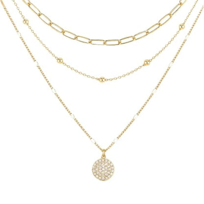 Layered Necklaces for Women, 3 Piece Gold Necklace Set | Paperclip, Satellite & CZ Pendant Chains; 14K Gold Plated Silver Stainless Steel Necklace; Hypoallergenic Non Tarnish Jewelry - color: Gold