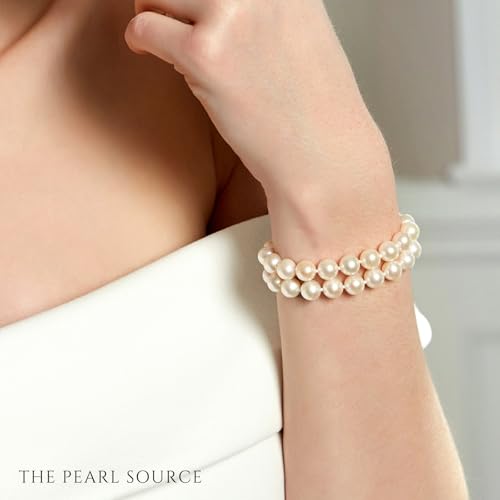 The Pearl Source Real Freshwater Pearl Bracelet for Women, Gold Plated AAAA Genuine Cultured Freshwater Pearls, White Pearl Bracelet, Fine Jewelry Gift