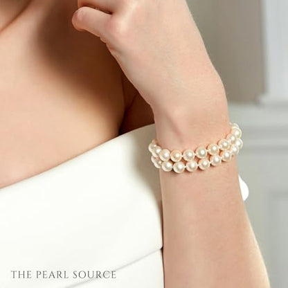 The Pearl Source Real Freshwater Pearl Bracelet for Women, Gold Plated AAAA Genuine Cultured Freshwater Pearls, White Pearl Bracelet, Fine Jewelry Gift