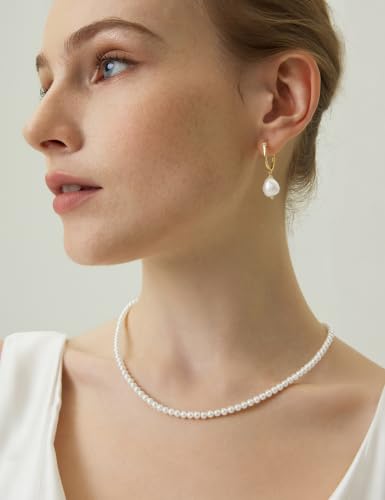 EAMTI Freshwater Cultured Pearl Necklace for Women, 5-5.5mm Classic Pearl Strand Choker, Dainty Beaded Necklace 16 Inch Trendy - color: 4-4.5mm-White