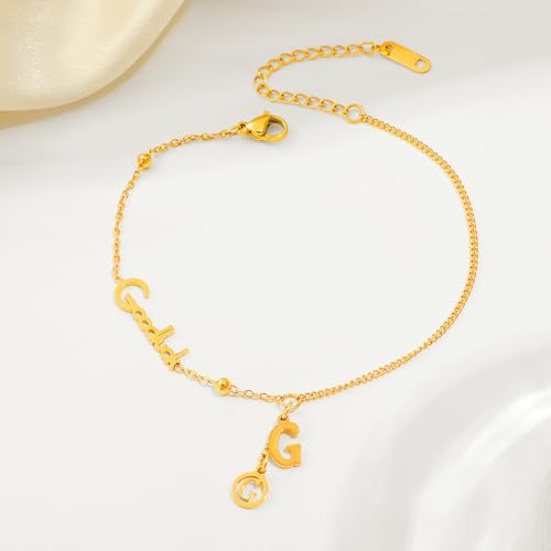 Dainty Gold Anklets for Women Stainless Steel Simple Ankle Bracelets Summer Beach Foot Chain Jewelry Gift - color: Good Luck