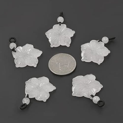 Justinstones Hand Carved Healing Crystals Gemstone Hawaii Flower Pendant Hand Weaving Wax Rope Necklace 22 inch - color: White Quartz