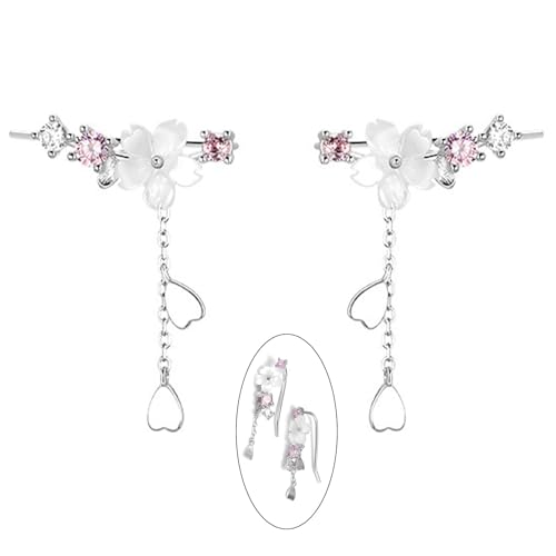 Dangle Earrings for Women Cute Flower Earrings Unique 18K Gold & Silver Statement Sparkly Ear Climbers Earrings for Women Jewelry Trendy