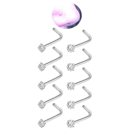 20G Nose Rings Studs for Women Corkscrew Sliver Nose Studs Hypoallergenic Nose Rings 316L Stainless Steel Nose Nostril Percing Jewely for Women Men Round Square CZ Imitation Diamond 1.5mm/2.0mm/2.5mm/3.0mm - style: 20G-L-Shape-sliver-2.0mm