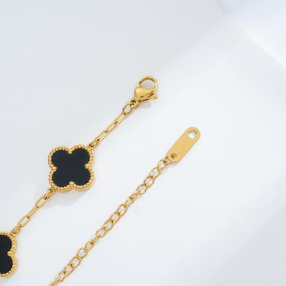 Waterproof Four-Leaf Clover Bracelet,Adjustable Link Double Sided Jewelry, Lovely Fashion Jewelry Gift for Women - color: Black Bracelet + Red Bracelet