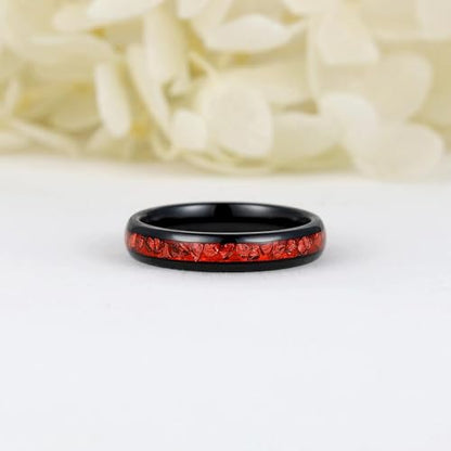 4mm/8mm Tungsten Wedding Bands for Men Women Ruby/Morganite/Emerald | Aquamarine/Zirconia, Black/Rose Gold/14K Gold, Engagement Promise Ring, Anniversary Valentine Day Birthday Gift for Him/Her - color: 4mm Black and Red