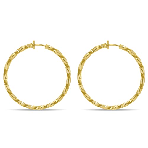 Clip On Spring Hoop Earrings for Non-Pierced Ears - color: Gold-Tone Twisted, size: 40mm