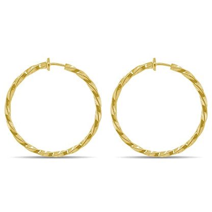 Clip On Spring Hoop Earrings for Non-Pierced Ears - color: Gold-Tone Twisted, size: 40mm
