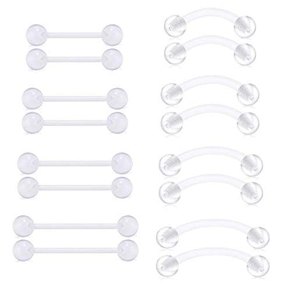 MODRSA 14g 16g Nipple Rings Tongue Rings 14 Gauge Surgical Steel Nipple Bar Barbell 14mm 16mm 18mm Silver Rose Gold Black Tongue Piercing Jewelry for Women Men - color: B3 - Clear - Retainer 4 sizes