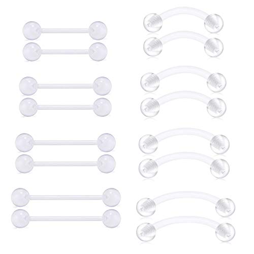 MODRSA 14g 16g Nipple Rings Tongue Rings 14 Gauge Surgical Steel Nipple Bar Barbell 14mm 16mm 18mm Silver Rose Gold Black Tongue Piercing Jewelry for Women Men - color: B3 - Clear - Retainer 4 sizes