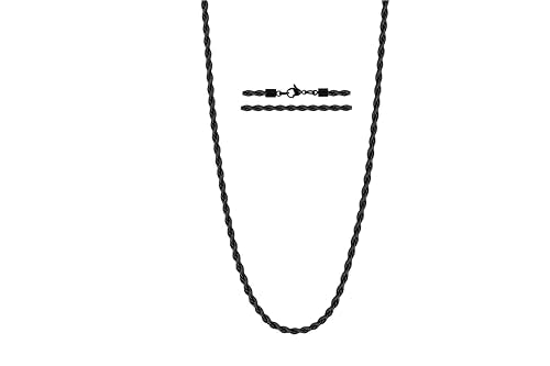 Rope Chain Necklace for Men Women, 316L Stainless Steel Twist Link Chain for Men, Gold Silver Black Tone, Hypoallergenic Waterproof Jewelry Gift for Him Her 3mm 4mm 5mm, 16/18/20/22/24/26 Inch - color: Black-3mm, size: 24